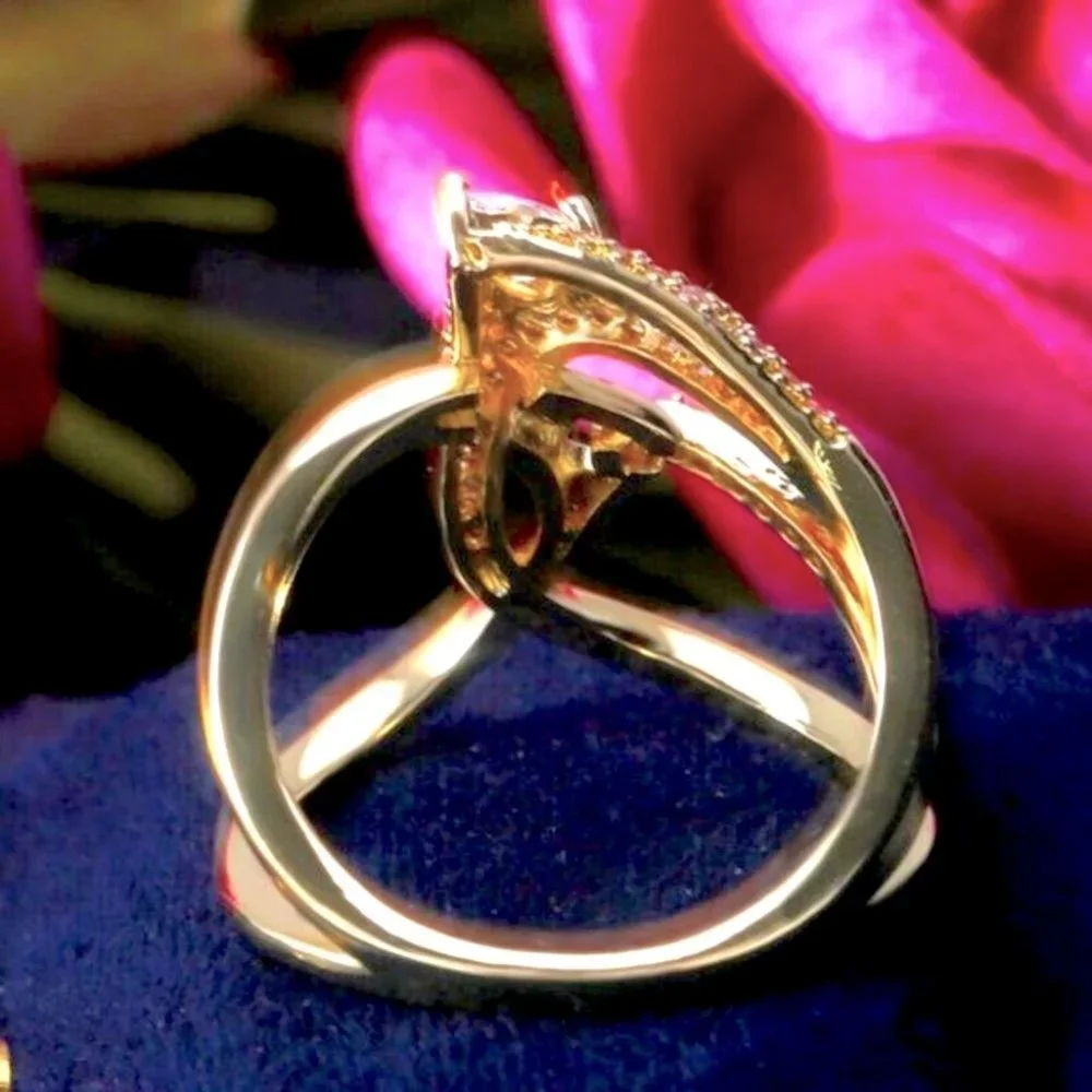 New Magnificent Artsy 18k Gold Over Silver Diamond Ring